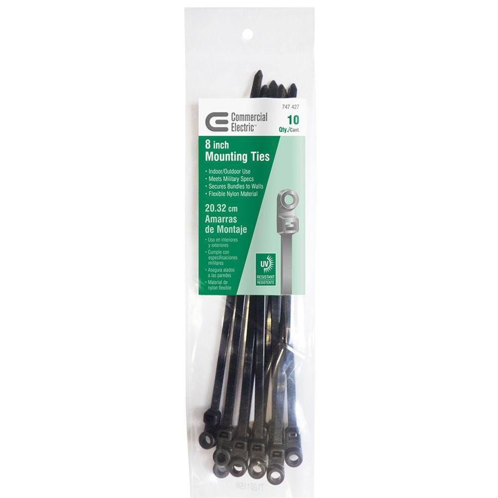 Attaches de montage de 8 pouces pour utilisation intérieure/extérieure, matériau en nylon résistant aux UV - noir (paquet de 10)
