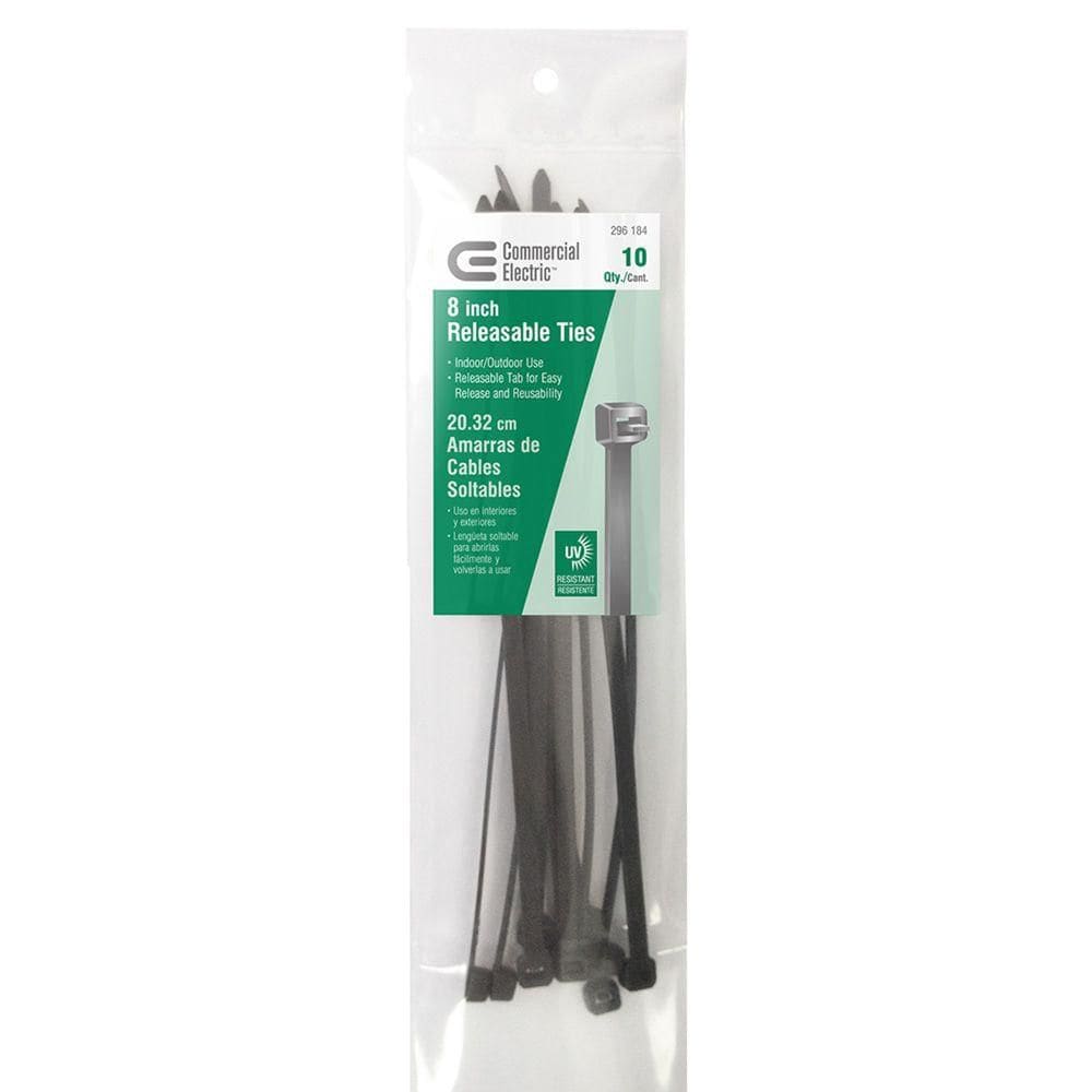 Attaches de câble détachables de 8 pouces en nylon - Noir (paquet de 10)