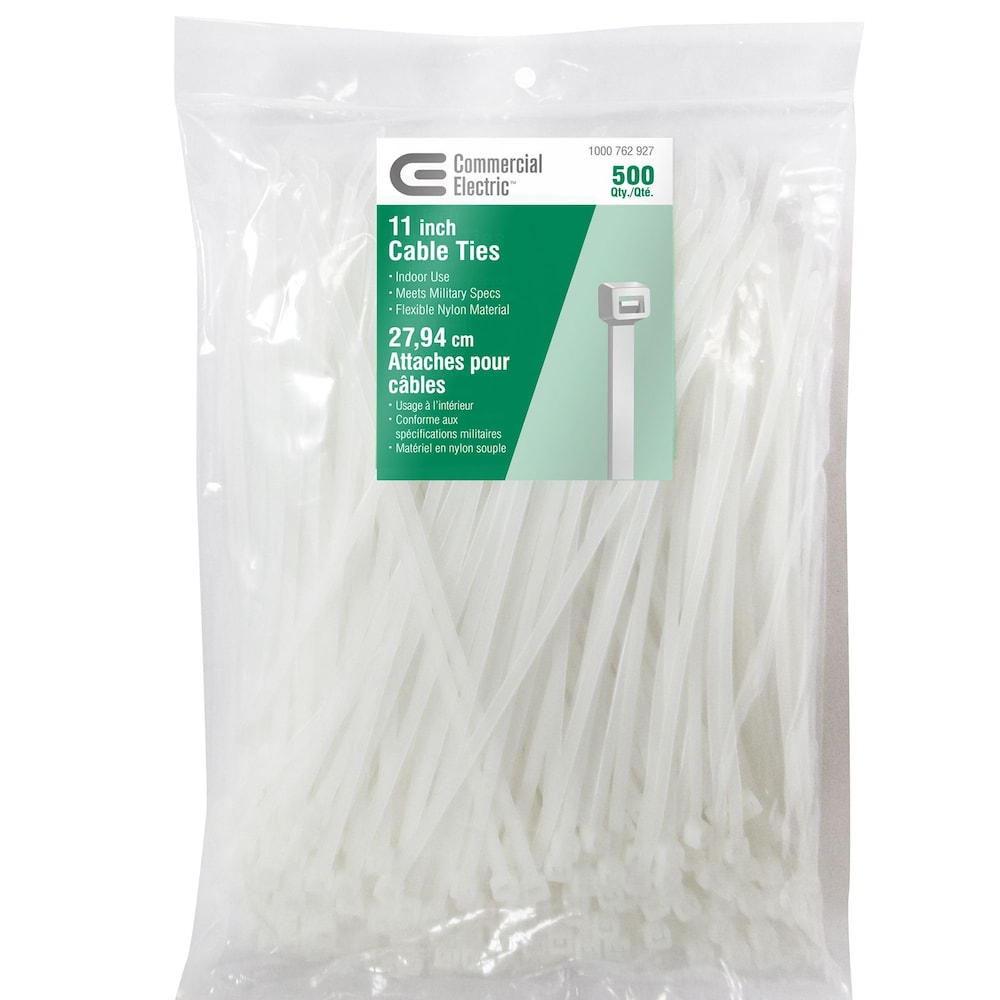 Attaches de câble de 11 pouces en nylon à usage intérieur - Naturel (paquet de 500)