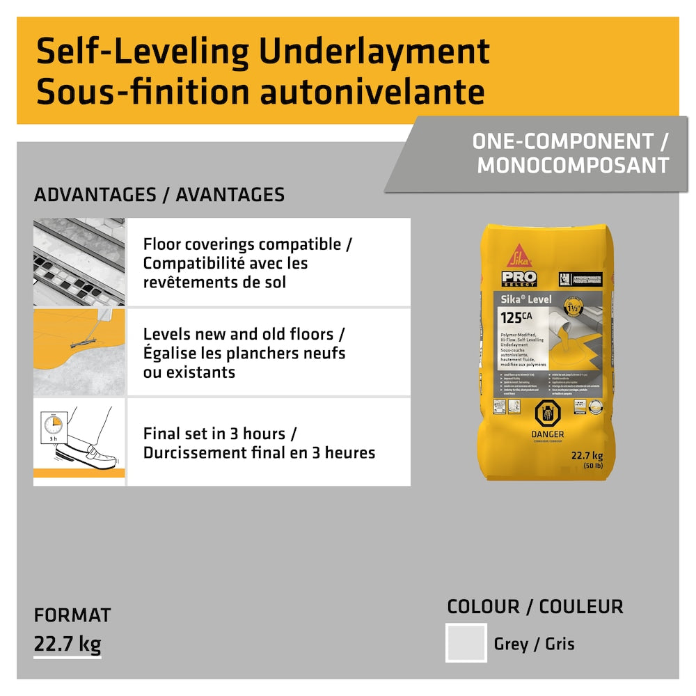 Level-125CA, 22.7 Kg, Self-Leveling Cement, One-Component Underlayment for Interior Projects