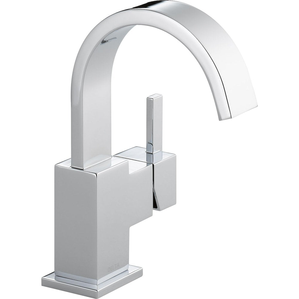 Robinet de lavabo de salle de bain à arc élevé à poignée unique et à trou unique Vero, montage sur pont, débit standard, chrome
