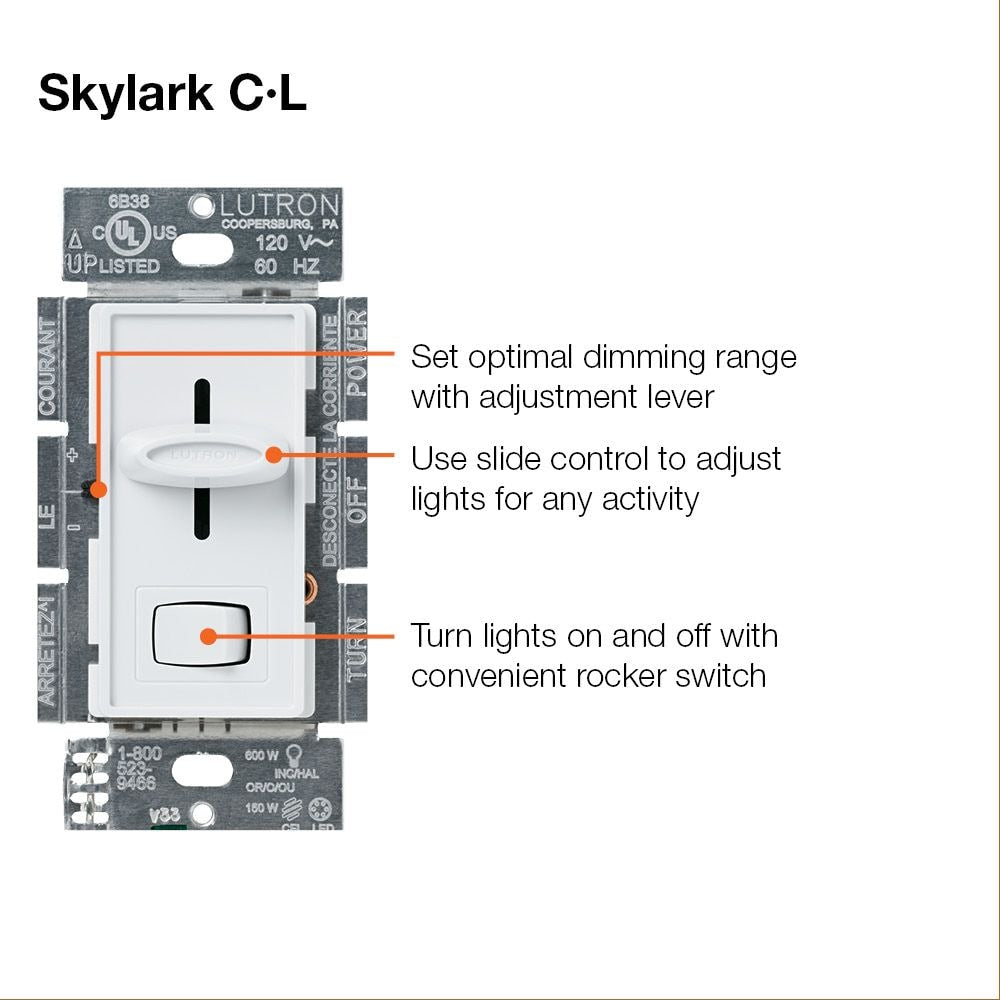 Interrupteur variateur Skylark LED+ pour ampoules LED/halogènes/à incandescence à intensité variable, unipolaire ou à 3 voies, blanc