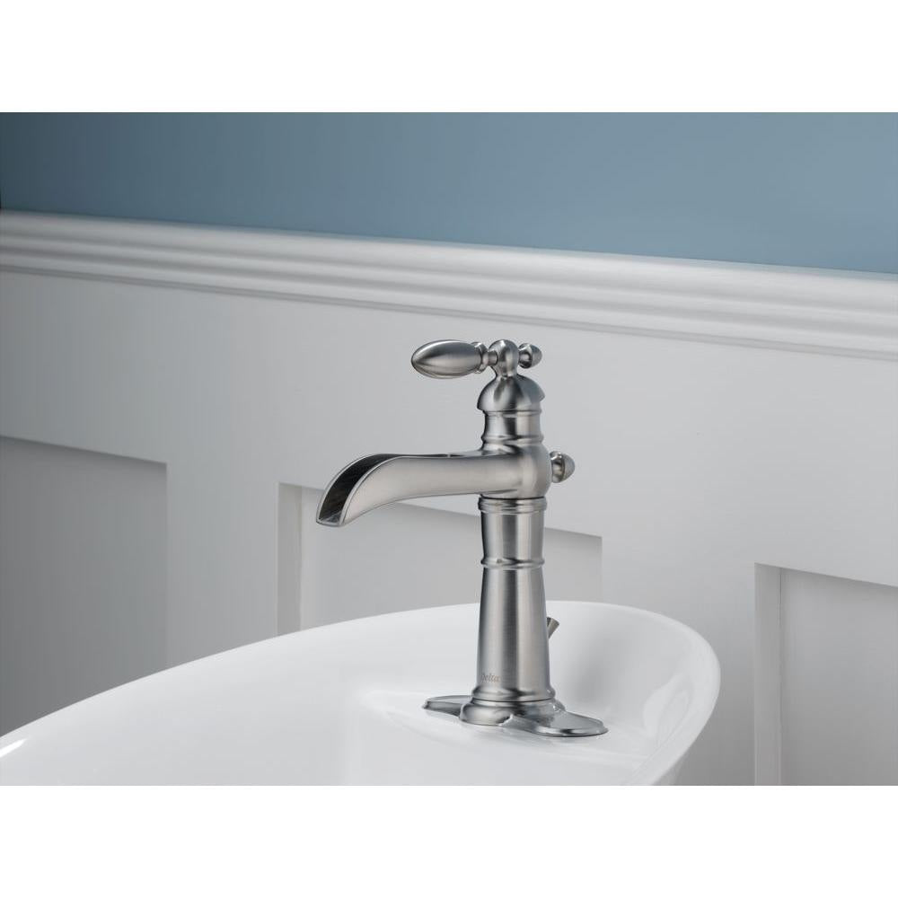 Robinet de salle de bain à arc élevé à 1 poignée et trou unique de style victorien en acier inoxydable avec poignée à levier