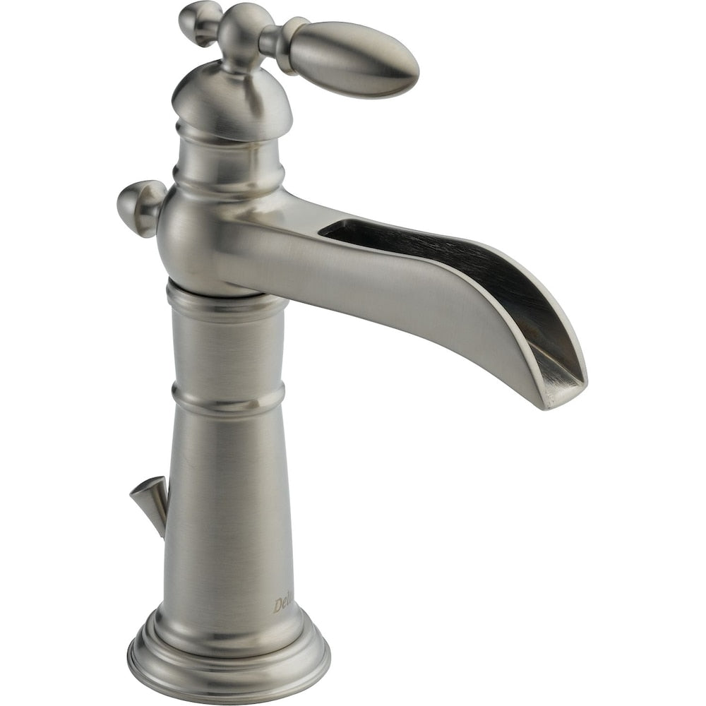 Robinet de salle de bain à arc élevé à 1 poignée et trou unique de style victorien en acier inoxydable avec poignée à levier