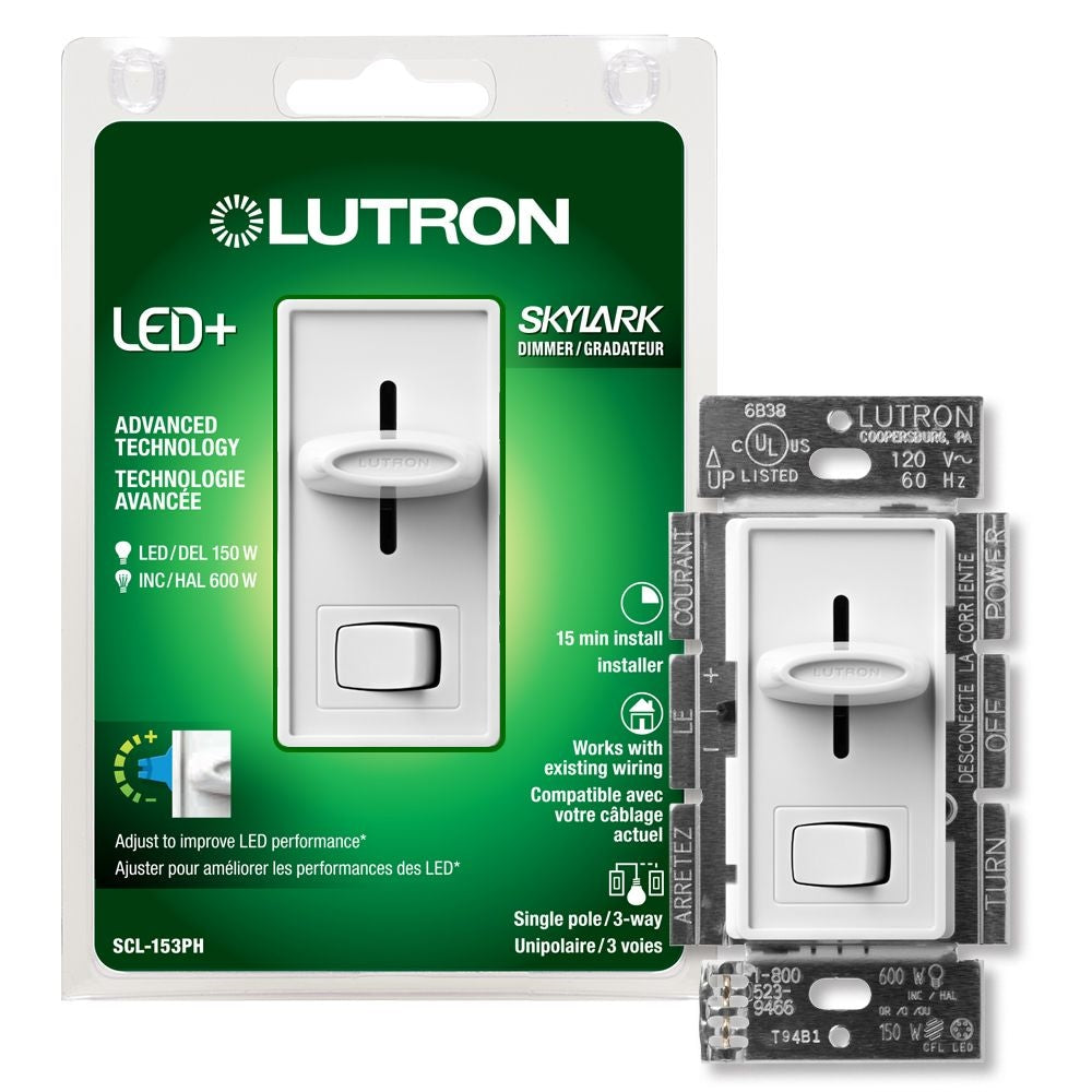 Interrupteur variateur Skylark LED+ pour ampoules LED/halogènes/à incandescence à intensité variable, unipolaire ou à 3 voies, blanc