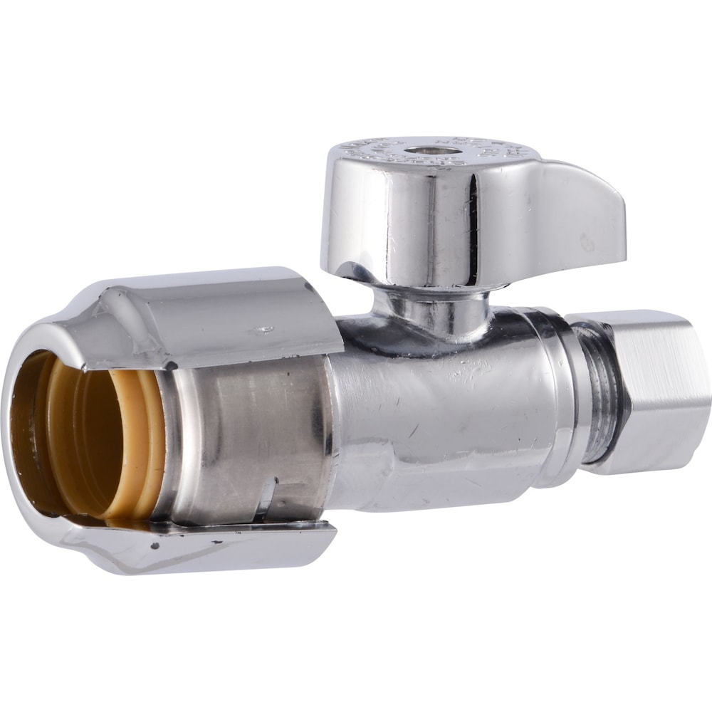 1/2 inch x 3/8 inch Chrome Brass Push-to-Connect Compression Straight Stop Valve