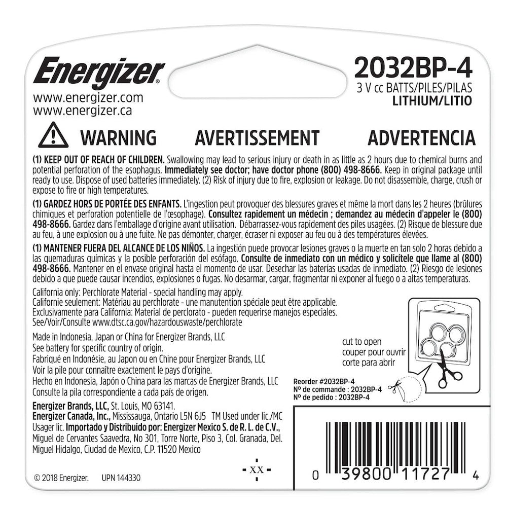 2032 Lithium Coin Battery, 4 Pack
