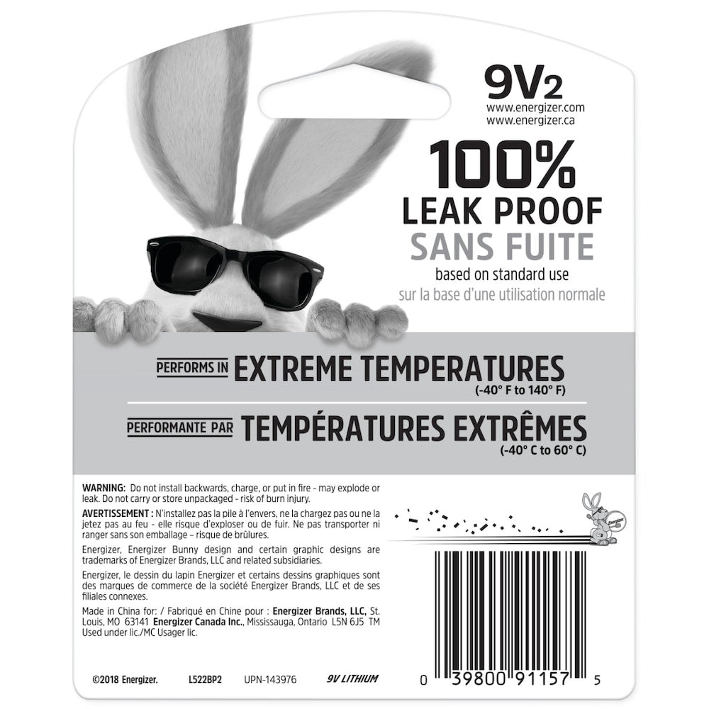 Piles au lithium Energizer Ultimate 9 V (lot de 2), piles au lithium 9 V