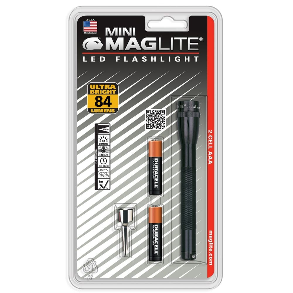 Mini 2-Cell AAA LED Flashlight - Black