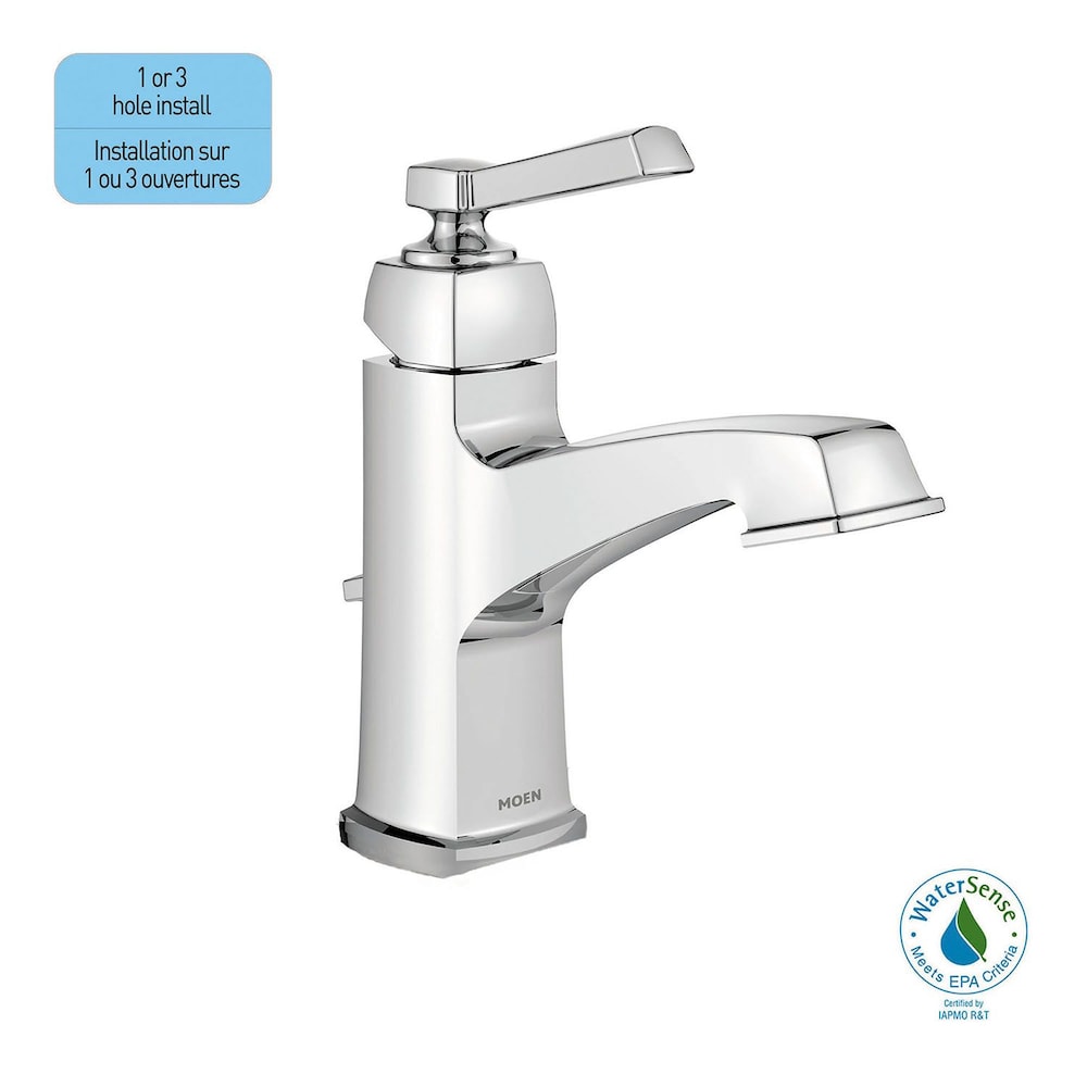 Robinet de lavabo de salle de bain à poignée unique de 4 pouces avec plaque de pont en chrome (vidange et valve incluses)