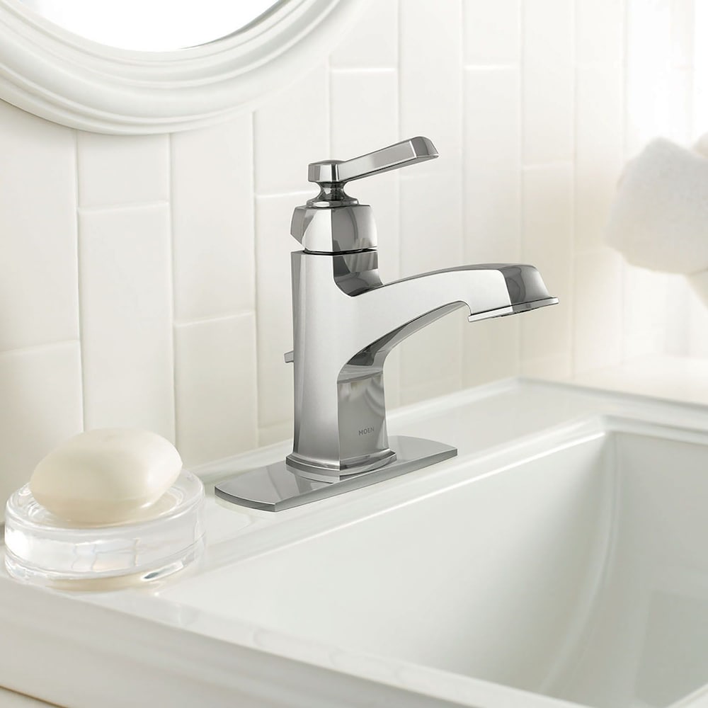 Robinet de lavabo de salle de bain à poignée unique de 4 pouces avec plaque de pont en chrome (vidange et valve incluses)