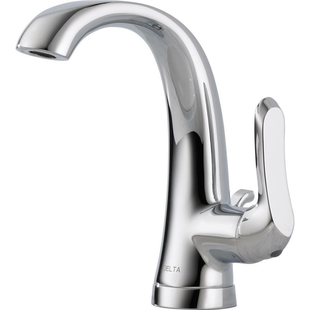 Robinet de lavabo de salle de bain à arc moyen à poignée unique et trou unique Soline, montage sur pont, débit standard, chrome