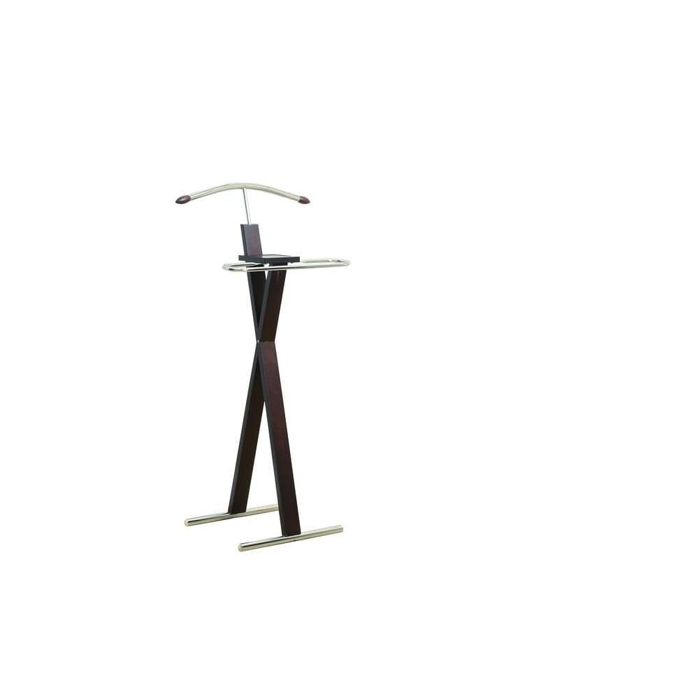 Valet de nuit, organisateur, porte-costumes, chambre à coucher, bois, métal, marron, chrome, contemporain, moderne