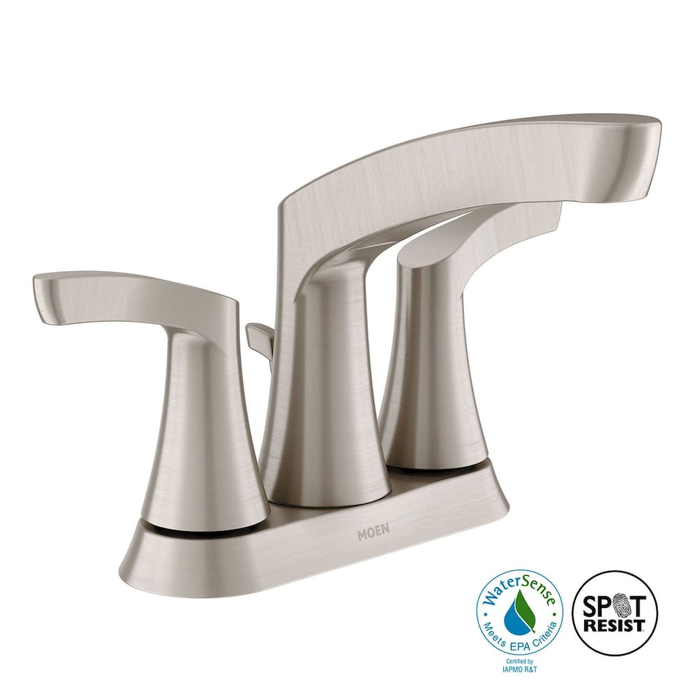 Robinet de lavabo de salle de bain à 2 poignées Danika de 4 pouces en nickel brossé résistant aux taches (drain et valve inclus)