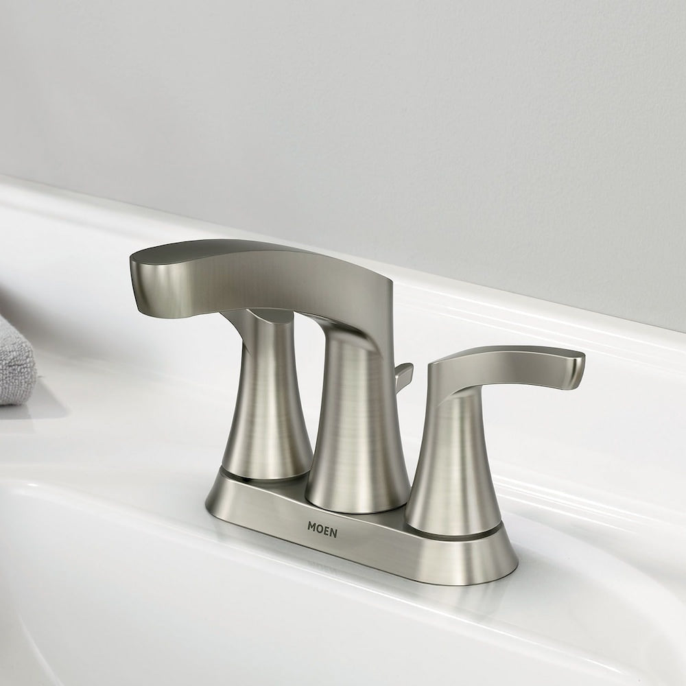 Robinet de lavabo de salle de bain à 2 poignées Danika de 4 pouces en nickel brossé résistant aux taches (drain et valve inclus)