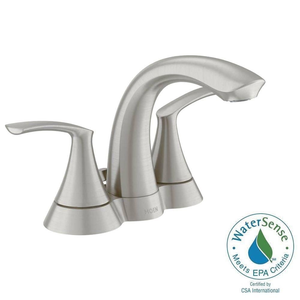 Robinet de lavabo de salle de bain central Darcy à 2 poignées de 4 pouces en nickel brossé résistant aux taches (drain et valve inclus)