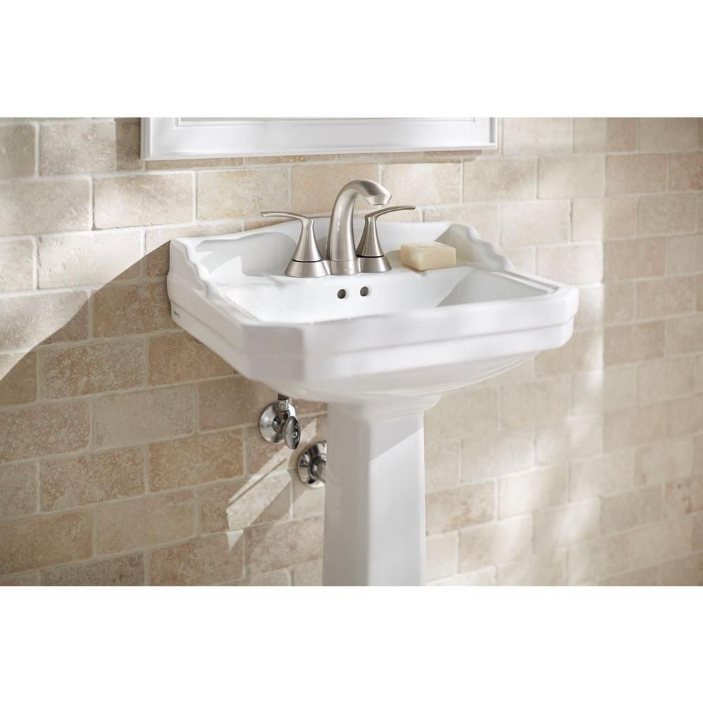 Robinet de lavabo de salle de bain central Darcy à 2 poignées de 4 pouces en nickel brossé résistant aux taches (drain et valve inclus)