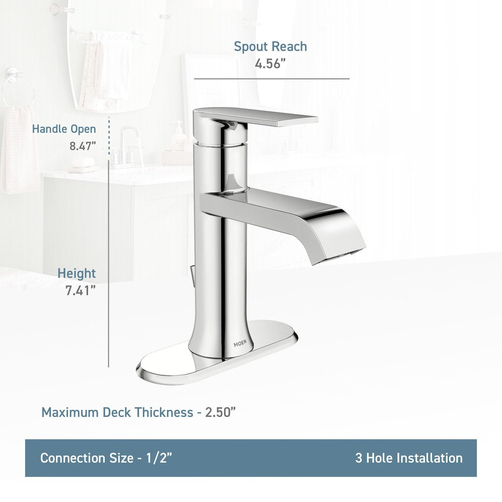 Ensemble de robinetterie pour lavabo de salle de bain Genta à poignée unique de 4 pouces avec plaque de pont, porte-serviettes à main et porte-serviettes en papier en chrome