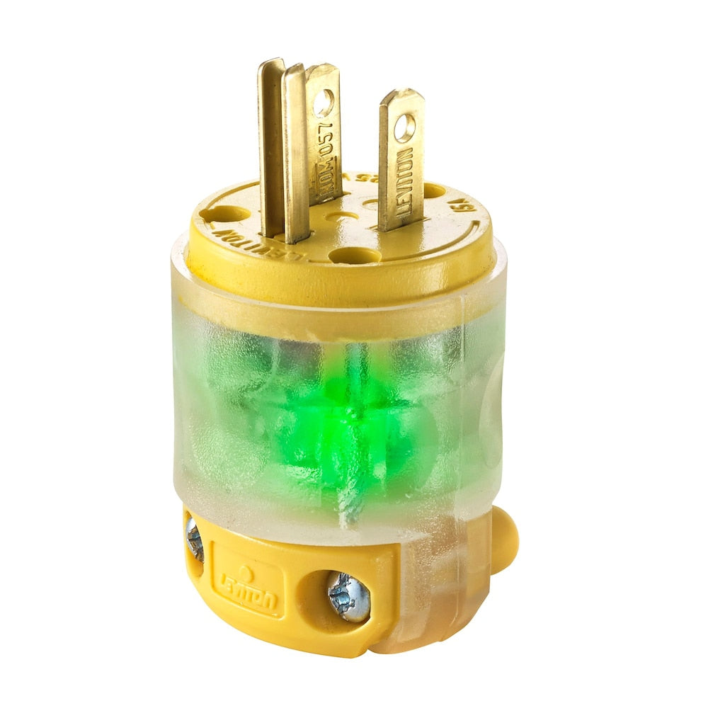 15 Amp, 125 Volt, NEMA 5-15P, 2 Pole, 3 Wire, Plug, Straight Blade - Clear with LED