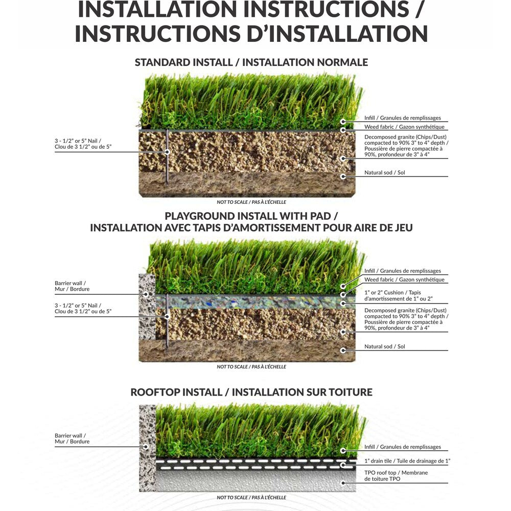 Gazon artificiel Pro Fescue 3 pi x 8 pi pour aménagement paysager extérieur