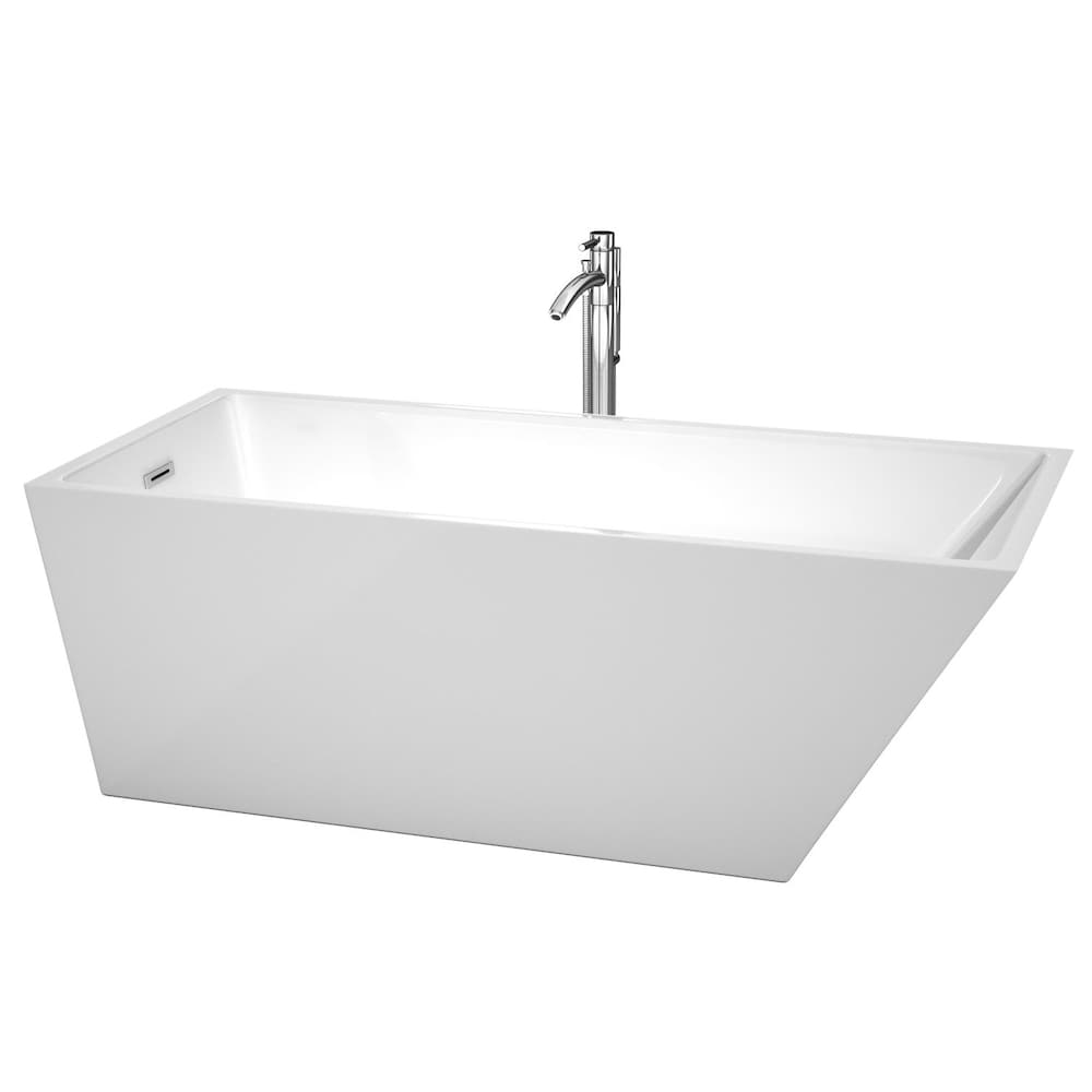 Hannah 5 Feet 7-Inch Soaker Bathtub with Back Drain and Floor Mounted Faucet in Chrome