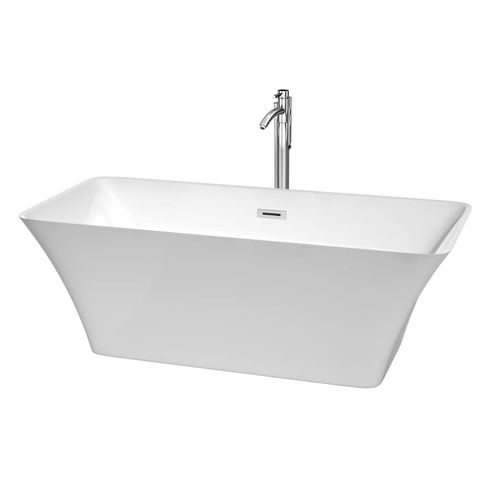 Baignoire autoportante à fond plat en acrylique Tiffany de 5 pieds 8 pouces en blanc