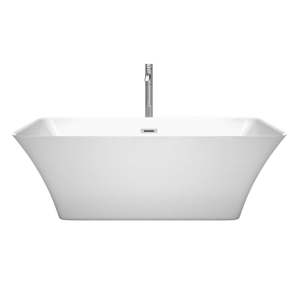 Baignoire autoportante à fond plat en acrylique Tiffany de 5 pieds 8 pouces en blanc