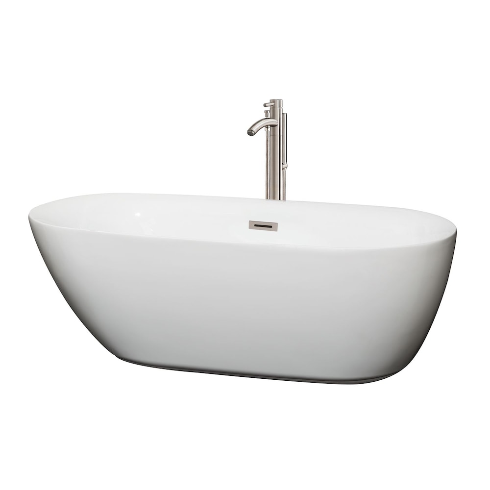 Melissa 5 Feet 5-Inch Soaker Bathtub with Centre Drain and Floor Mounted Faucet in Brushed Nickel