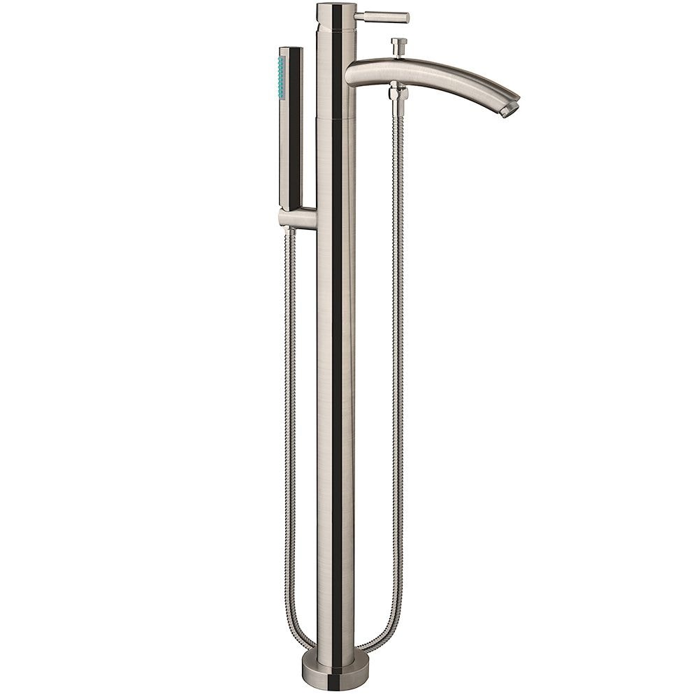 Melissa 5 Feet 5-Inch Soaker Bathtub with Centre Drain and Floor Mounted Faucet in Brushed Nickel