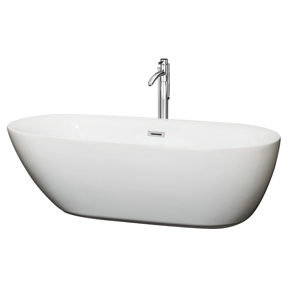Baignoire Melissa de 5 pieds 11 pouces avec drain central et robinet monté au sol en chrome