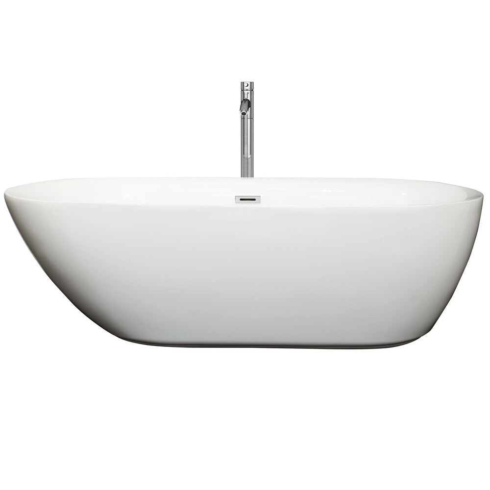 Baignoire Melissa de 5 pieds 11 pouces avec drain central et robinet monté au sol en chrome
