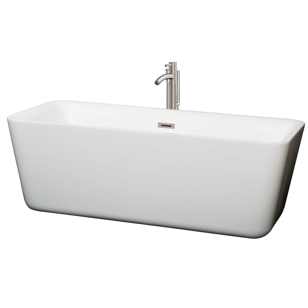 Emily 5 Feet 9-Inch Soaker Bathtub with Floor Mounted Faucet in Brushed Nickel and Centre Drain