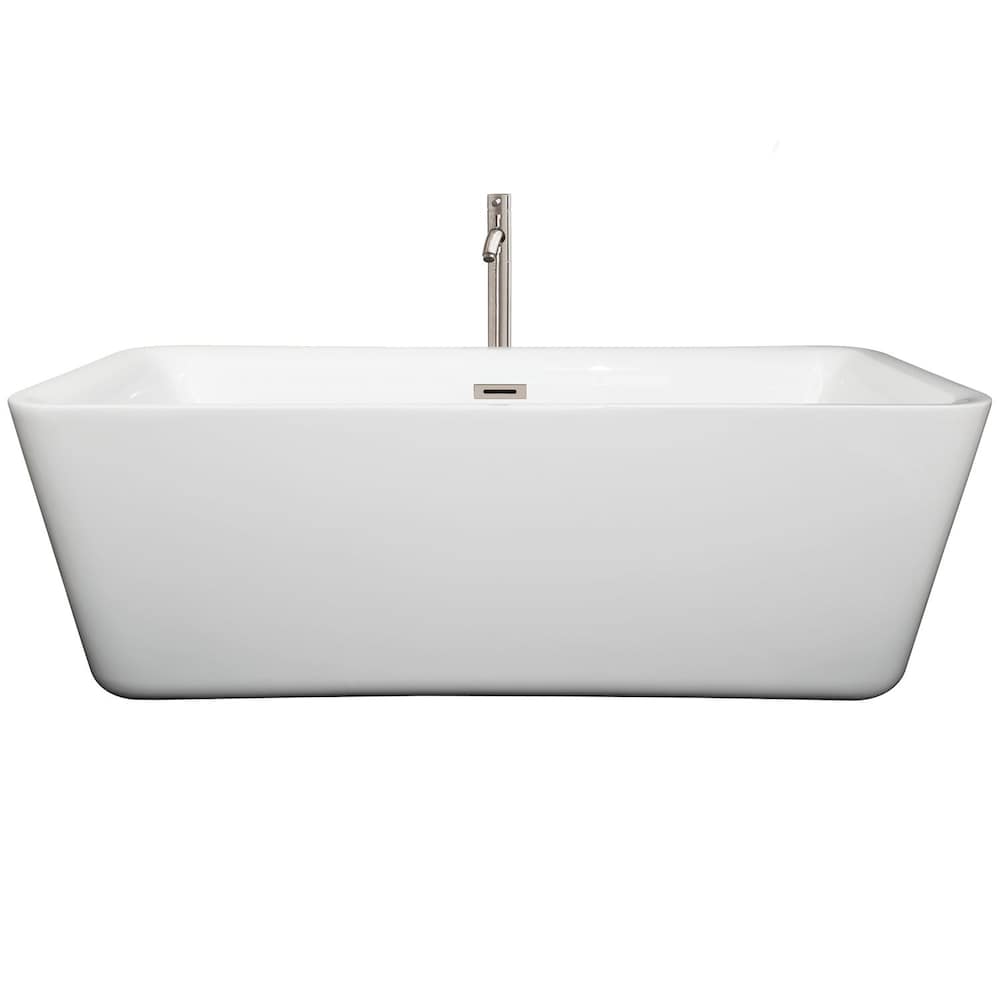 Emily 5 Feet 9-Inch Soaker Bathtub with Floor Mounted Faucet in Brushed Nickel and Centre Drain