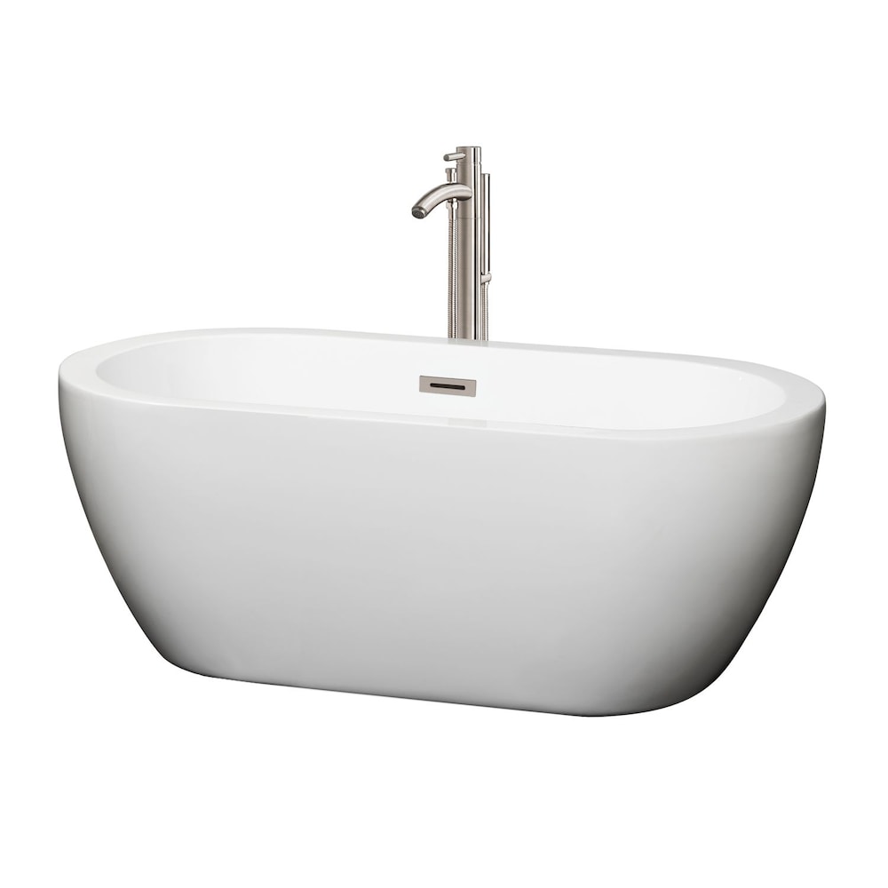 Soho 5 Feet Acrylic Freestanding Flatbottom Bathtub in White with Brushed Nickel Trim
