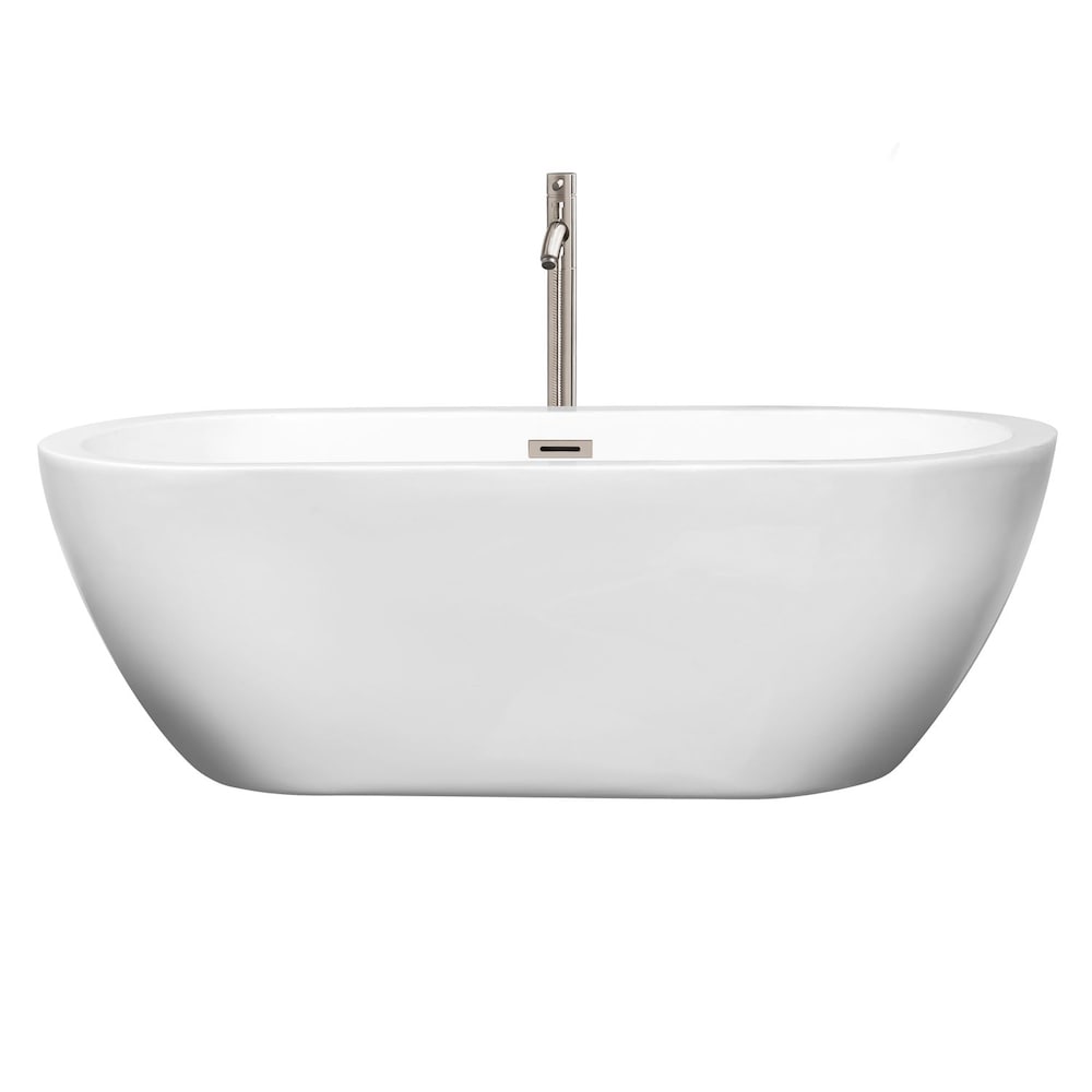 Baignoire autoportante à fond plat en acrylique Soho de 5 pieds 8 pouces en blanc