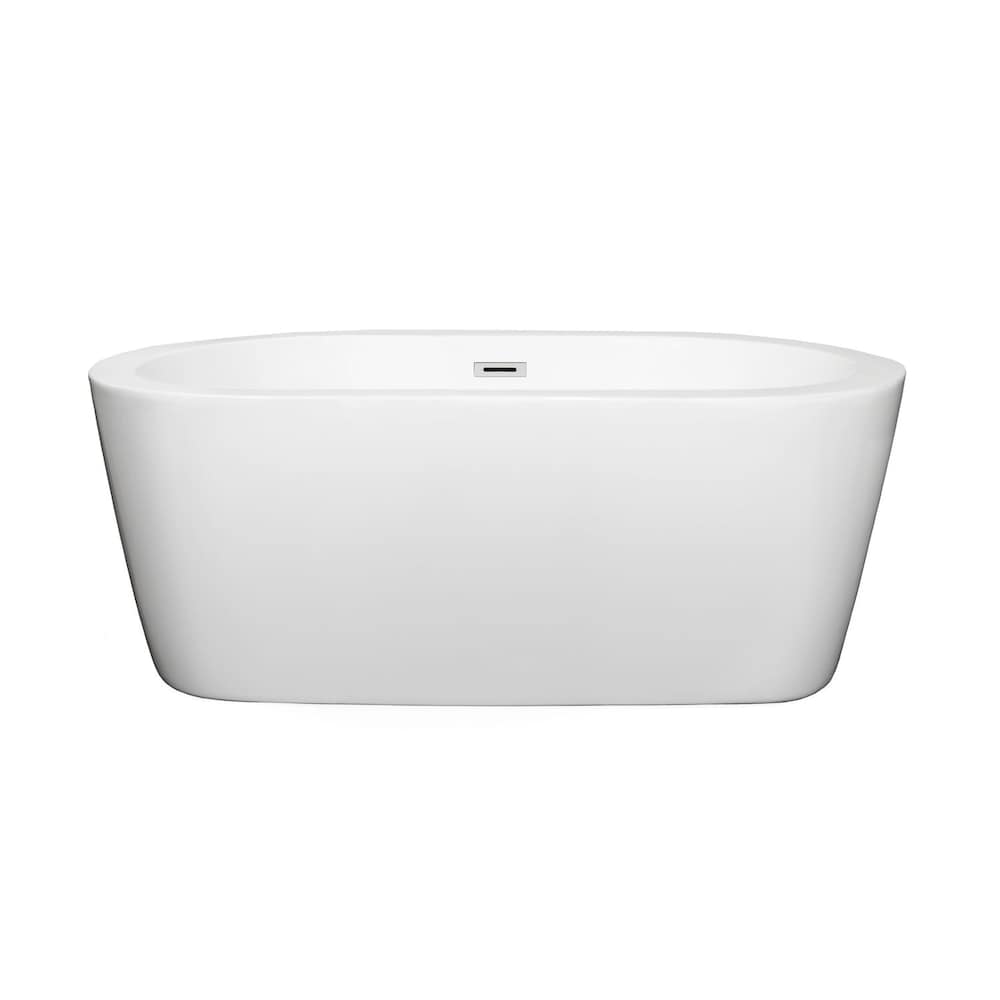 Baignoire de trempage Mermaid en acrylique à fond plat et drain central de 60 pouces en blanc