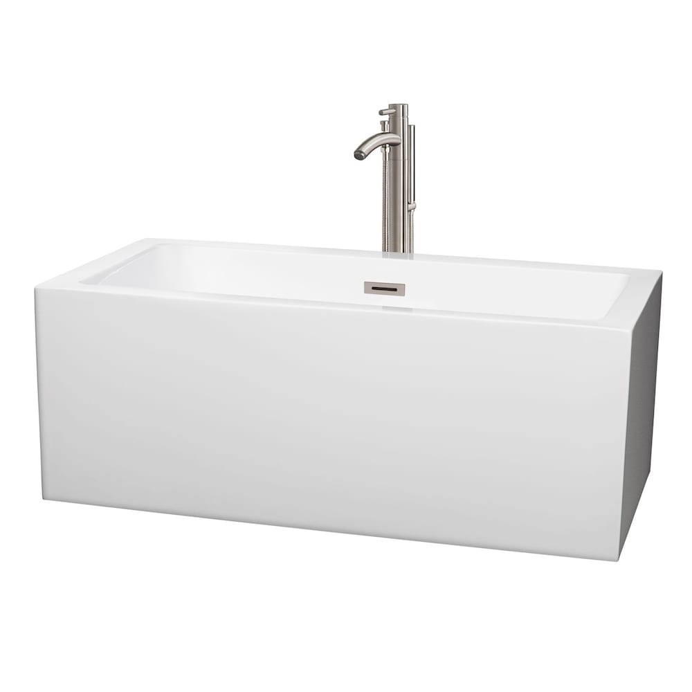 Baignoire de trempage Melody de 5 pieds avec drain central et robinet monté au sol en nickel brossé