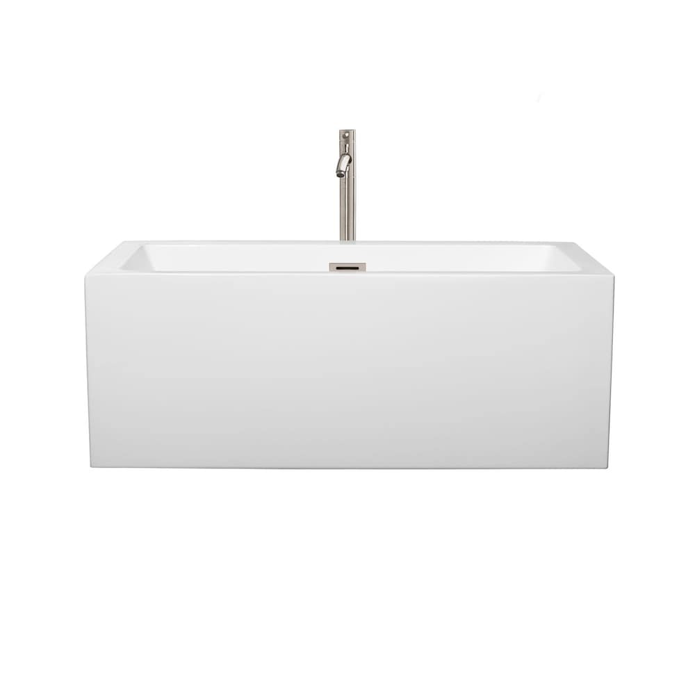 Baignoire de trempage Melody de 5 pieds avec drain central et robinet monté au sol en nickel brossé