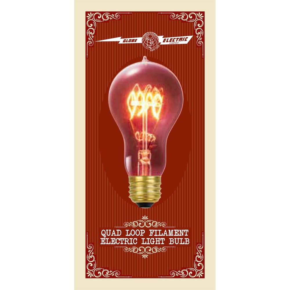 60 Watt Incandescent E26 Base A19 Edison Vintage Quad Loop Filament Light Bulb
