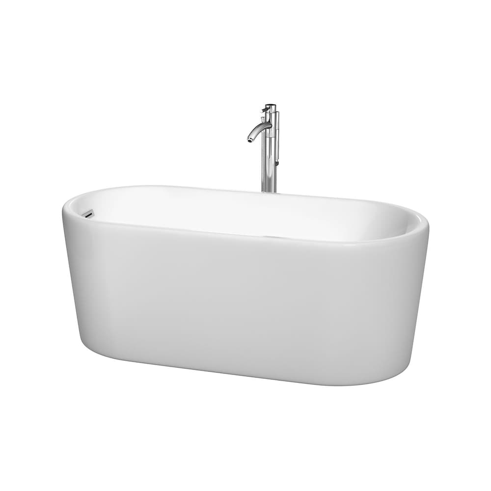 Ursula 4 Feet 11-Inch Freestanding Bathtub in White with Chrome Faucet