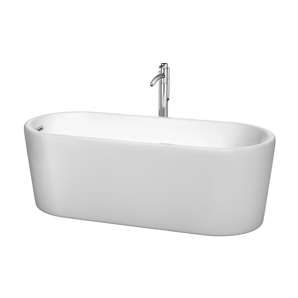 Ursula 5 Feet 6-Inch Freestanding Bathtub in White with Chrome Faucet