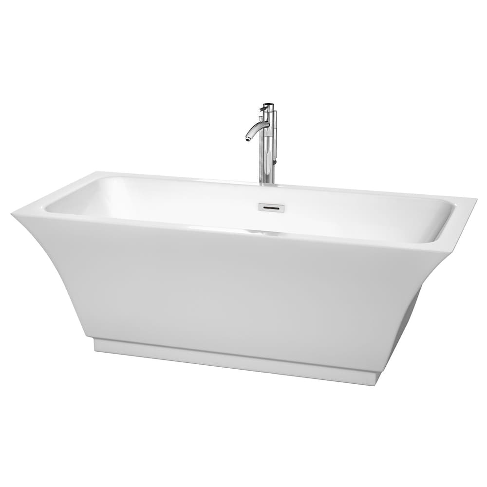 Baignoire profonde Galina de 5 pieds 6 pouces avec garniture en chrome poli et robinet monté au sol
