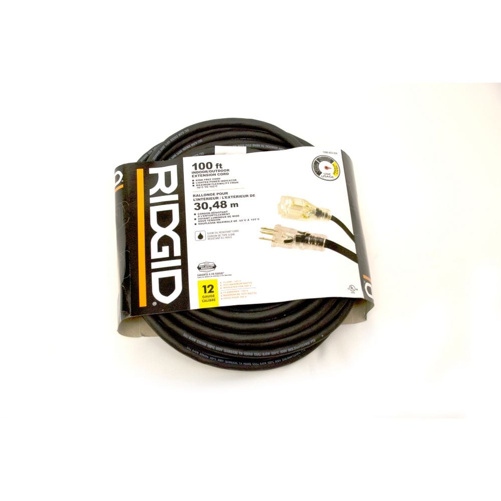 12Ga. Heavy Duty Rubber Extension Cord 100Ft Lighted Single End (Sjow)