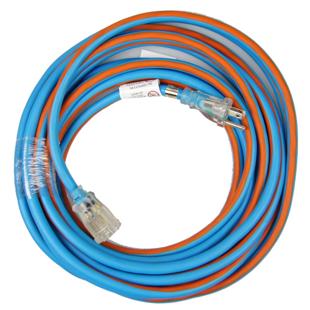 Rallonge de qualité entrepreneur de calibre 14 toutes saisons de 100 pieds en bleu et orange