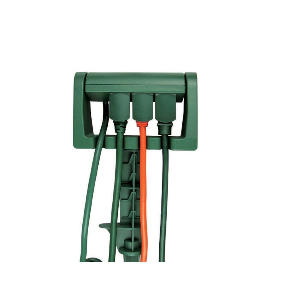 15 ft. Cord 3-Outlet 14-Gauge Medium Duty 15 Amps Outdoor Power Stake, Green