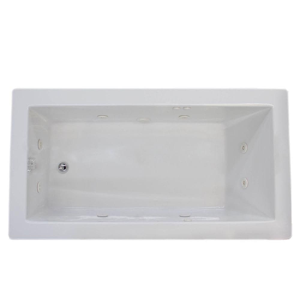 Baignoire balnéo rectangulaire en acrylique Sapphire de 5,6 pi avec drain à gauche et installation en surface, en blanc