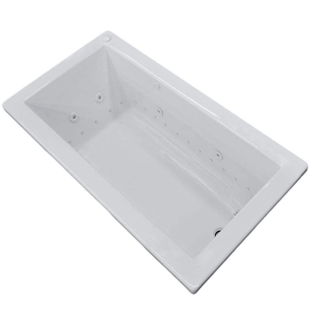 Baignoire à remous et à air rectangulaire en acrylique Sapphire de 5 pi avec drain à droite et installation en surface, en blanc