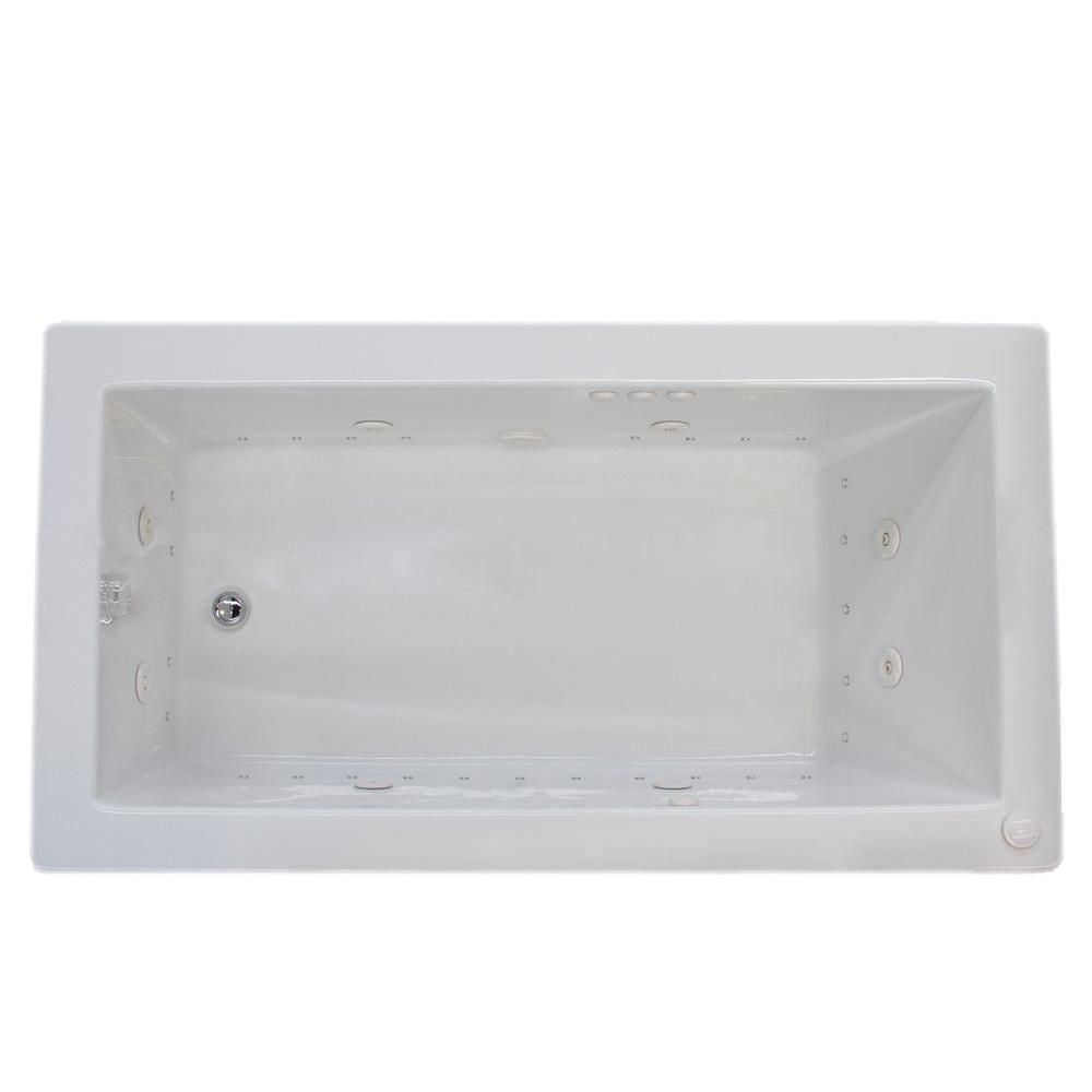 Baignoire à remous et à air rectangulaire en acrylique Sapphire de 6 pi avec drain à gauche, en blanc