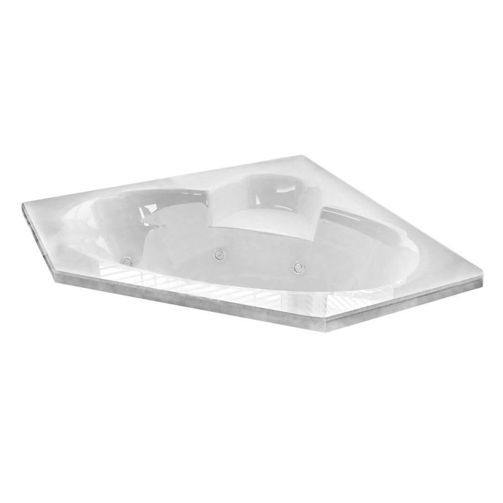 Baignoire balnéo et à air d'angle en acrylique Malachite de 5 pi avec drain à gauche, en blanc