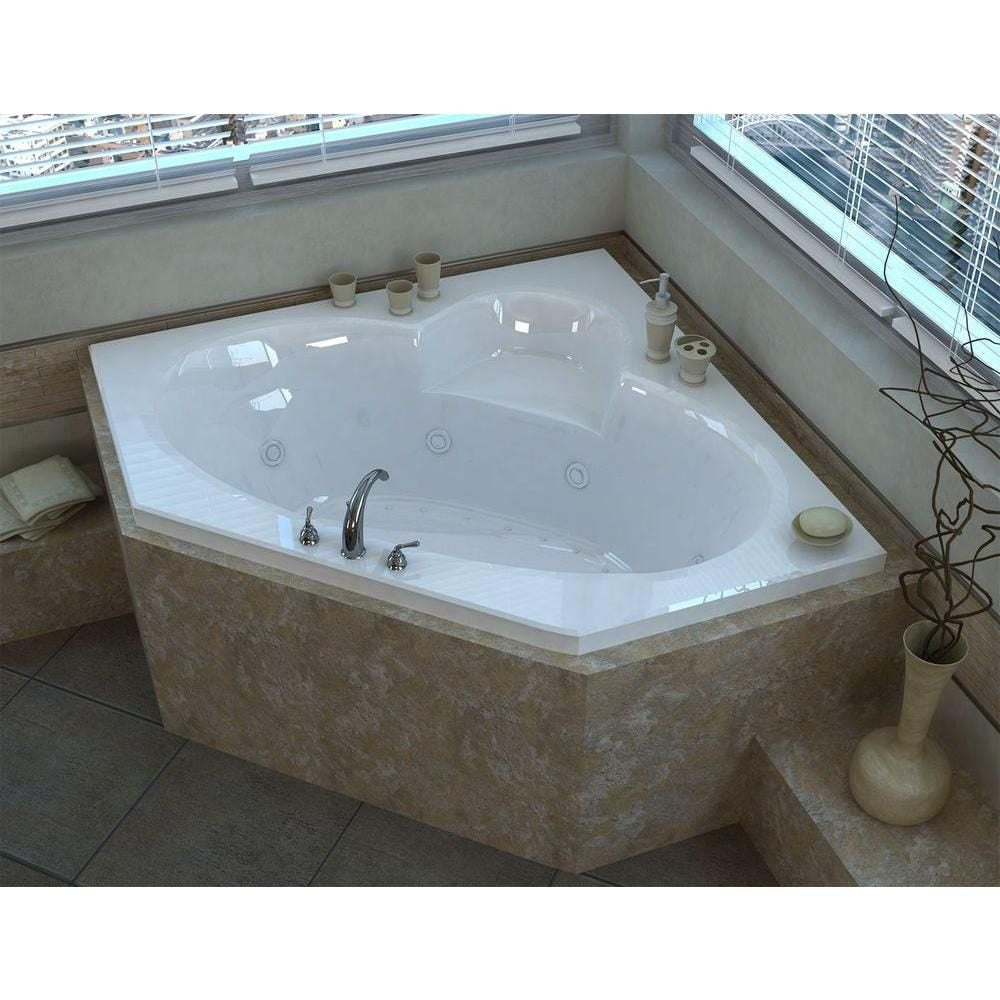 Baignoire balnéo et à air d'angle en acrylique Malachite de 5 pi avec drain à gauche, en blanc